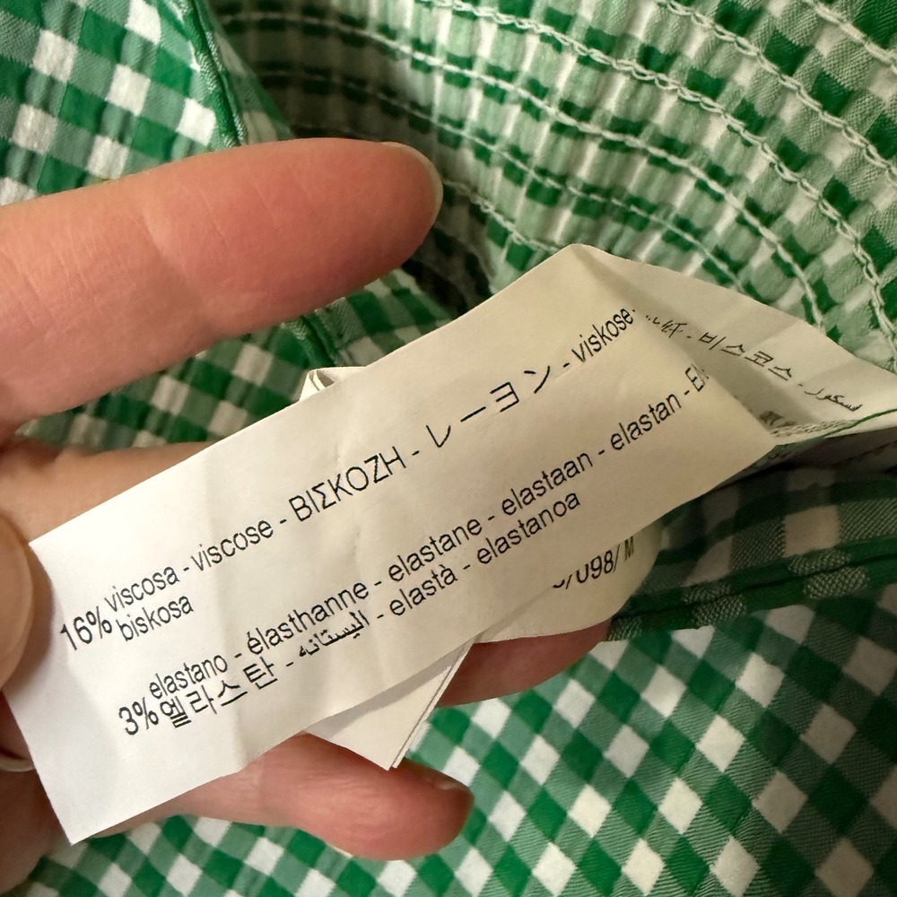 Zara Green White Gingham Smocked Crop Top Camisole Square Neck Spaghetti Strap M - Picture 4 of 8